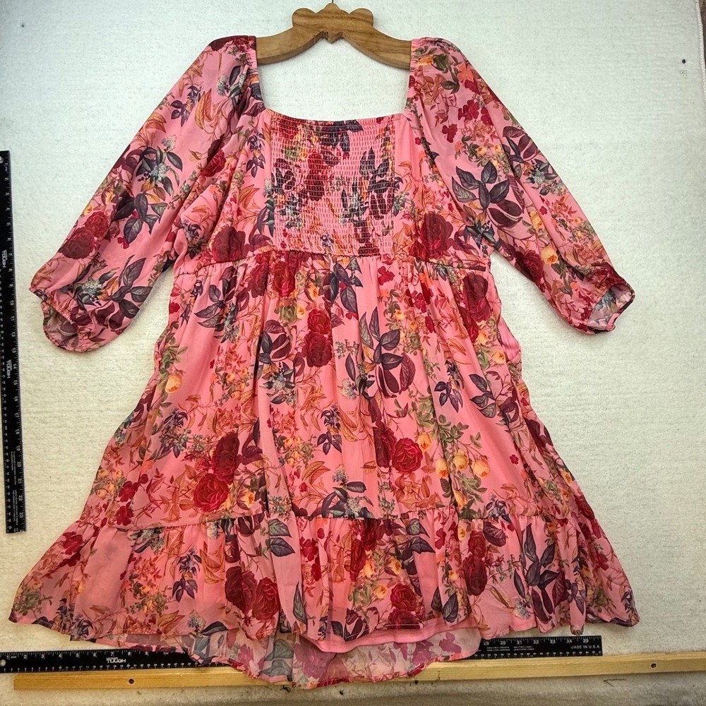 Torrid Pink Floral Dress Smocked Puff Sleeve Plus 3 3X romantic cottagecore - Picture 12 of 13